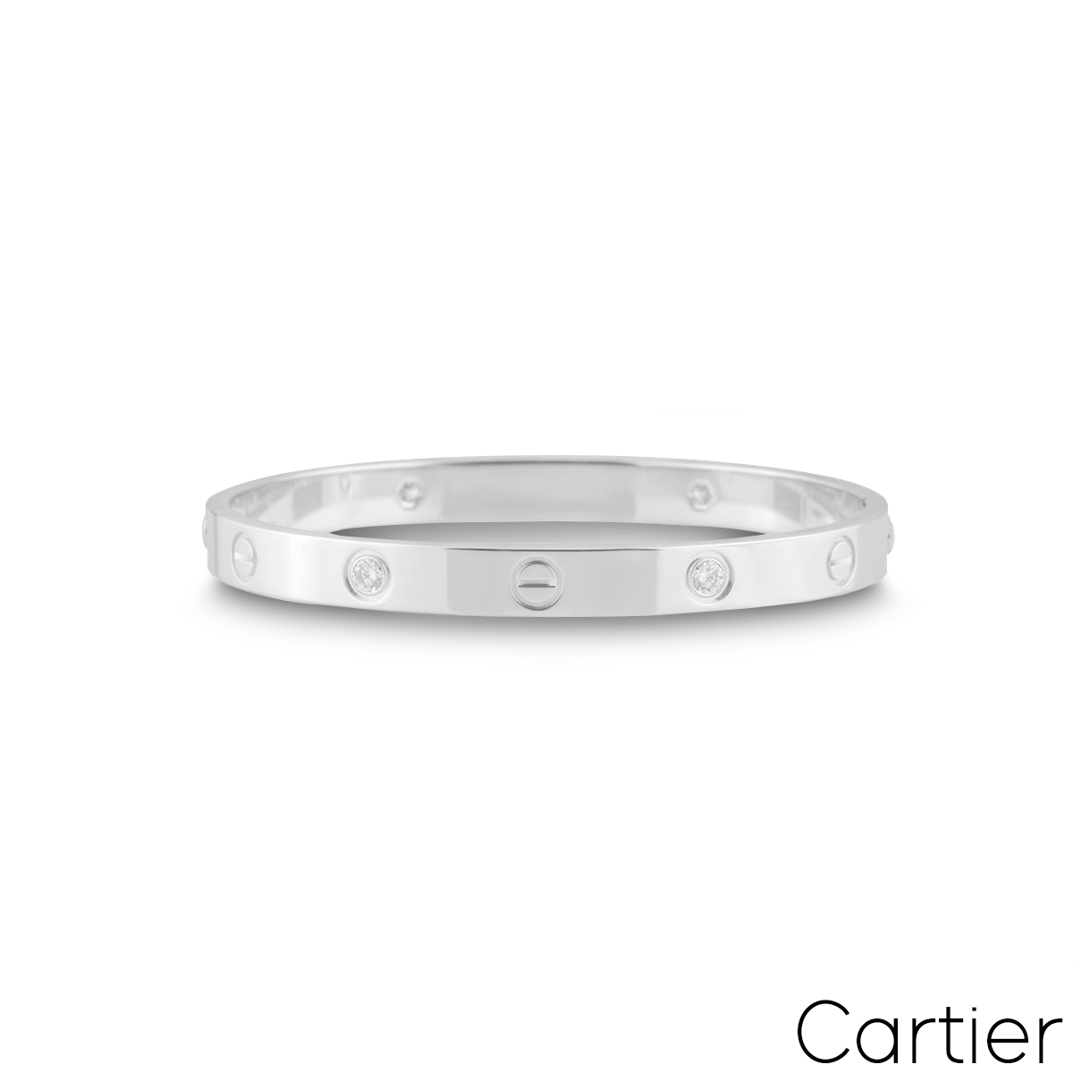 Cartier White Gold Half Diamond Love Bracelet Size 17 B6035817
